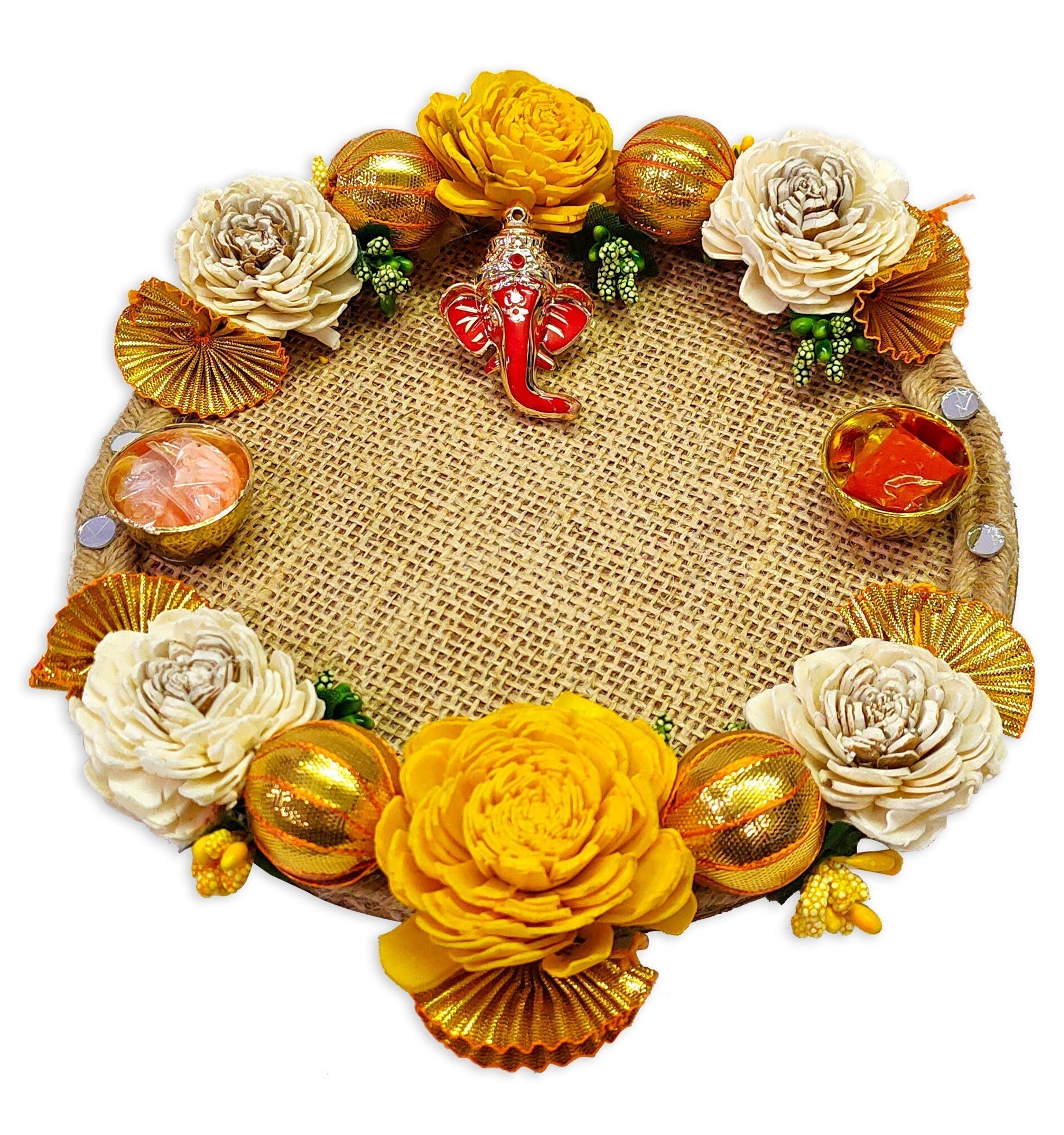 Floral Jute Designer Thali for Puja