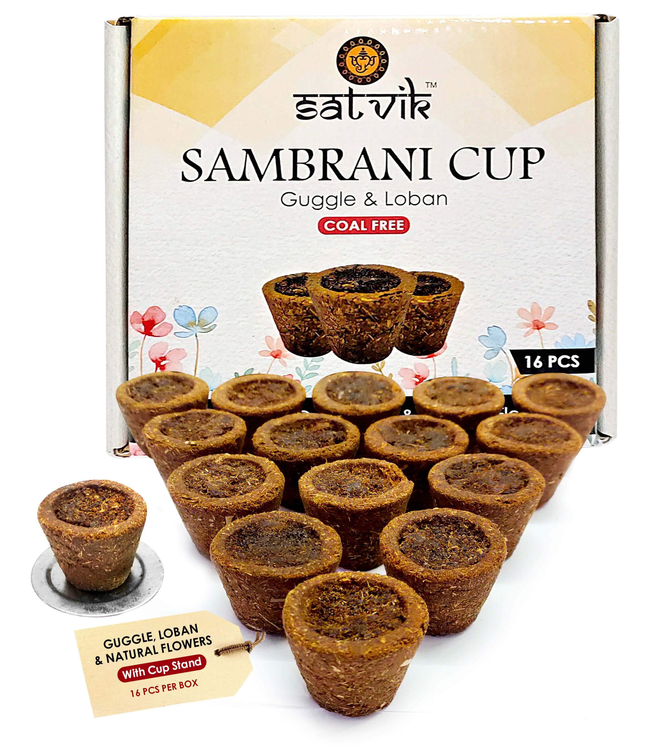 Sambrani Cup with Guggle,loban and flowers (Coal Free)