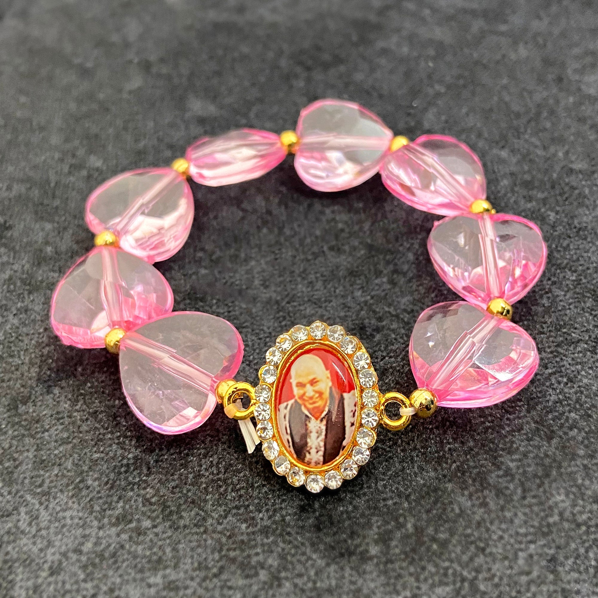 Blush Pink Stone Bracelet with Jai Guruji Swaroop