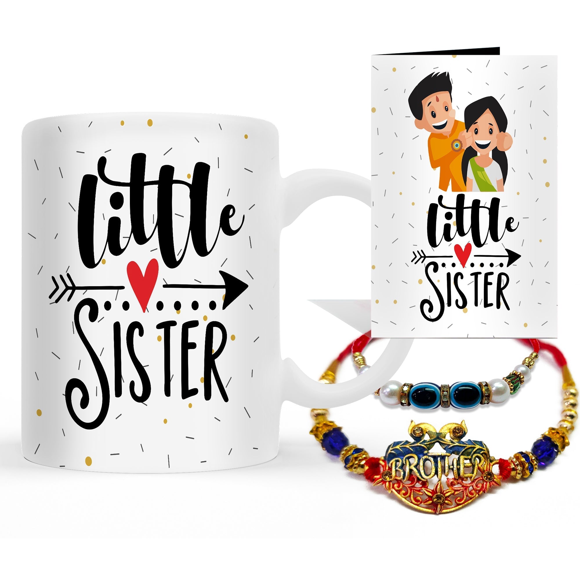 Cute Little Sister Rakhi Set with Mug Gift Combo