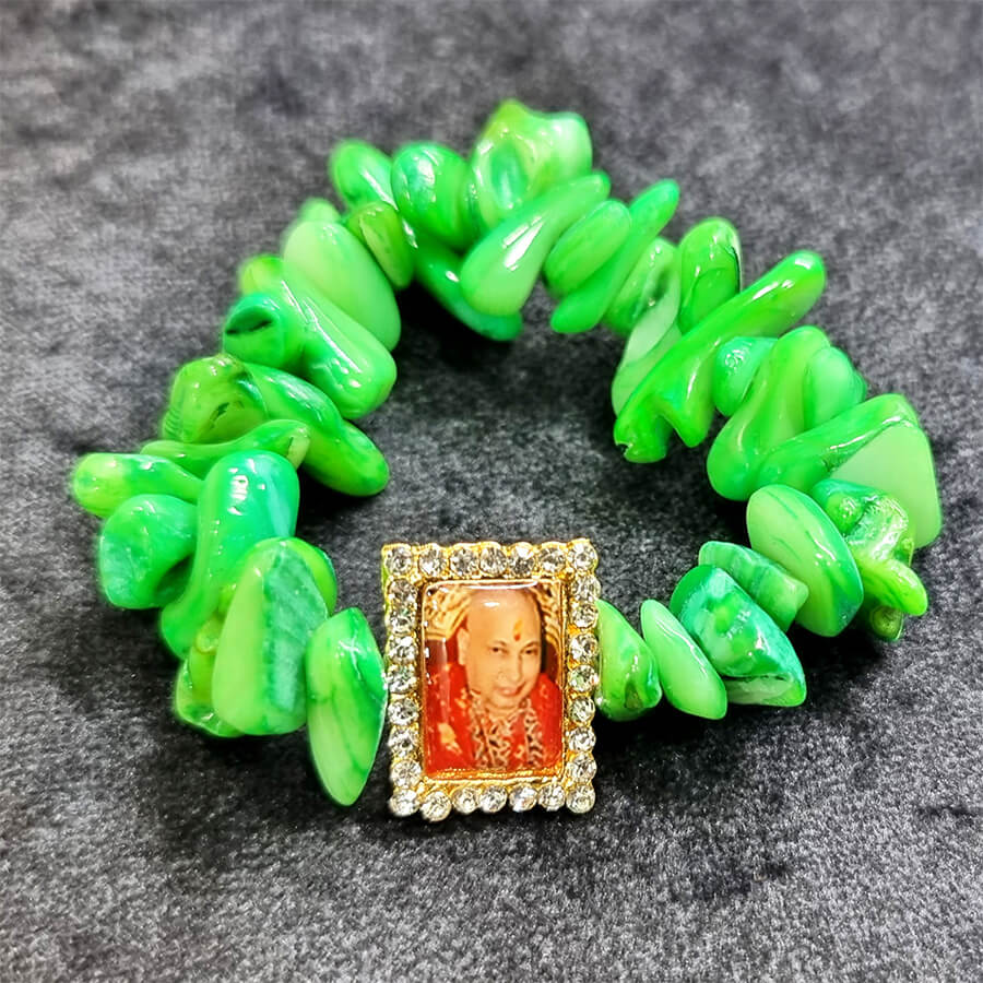 Zesty Green Sea Stone Bracelet with Jai Guruji Swaroop