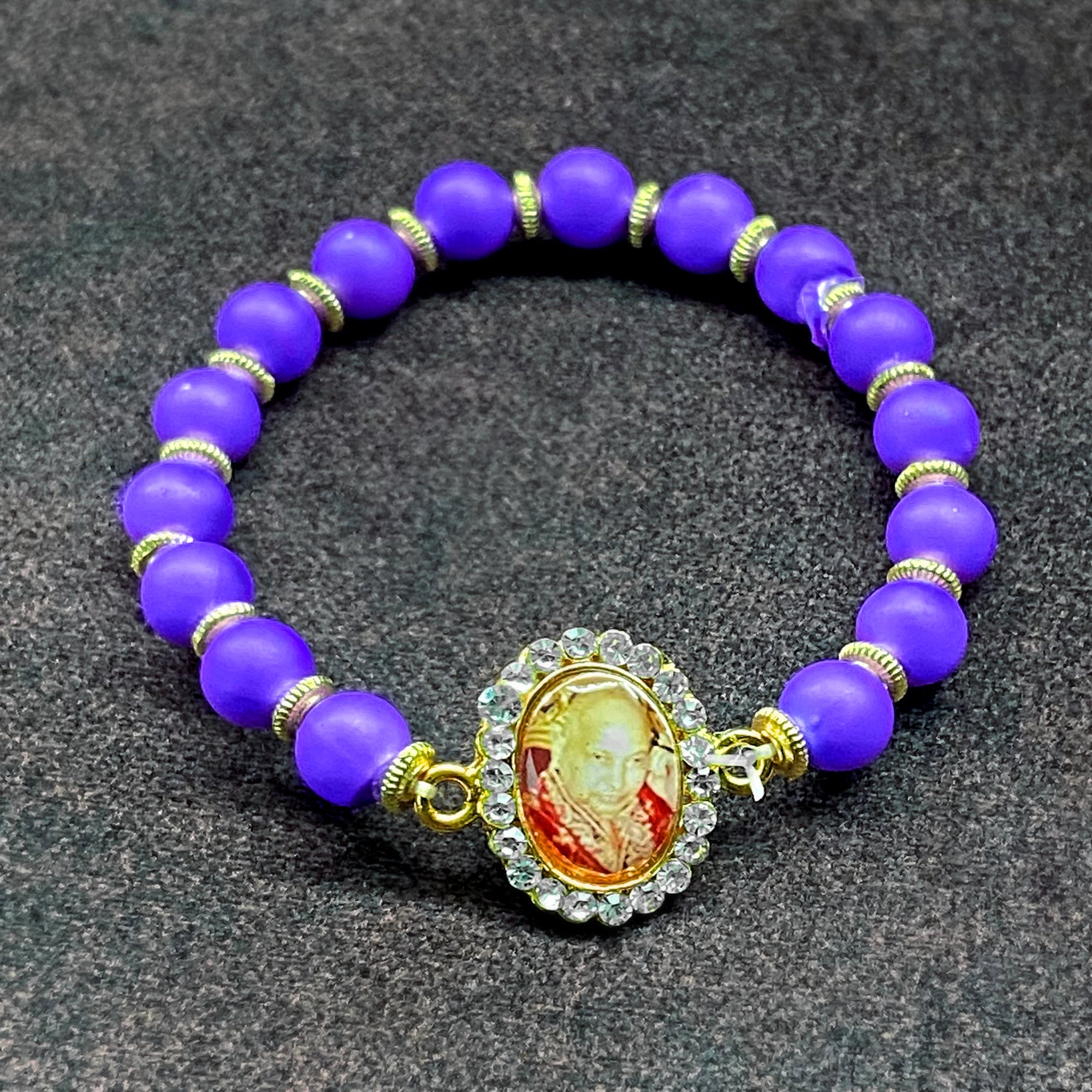 Purple Beads Bracelet with Jai Guruji Swaroop