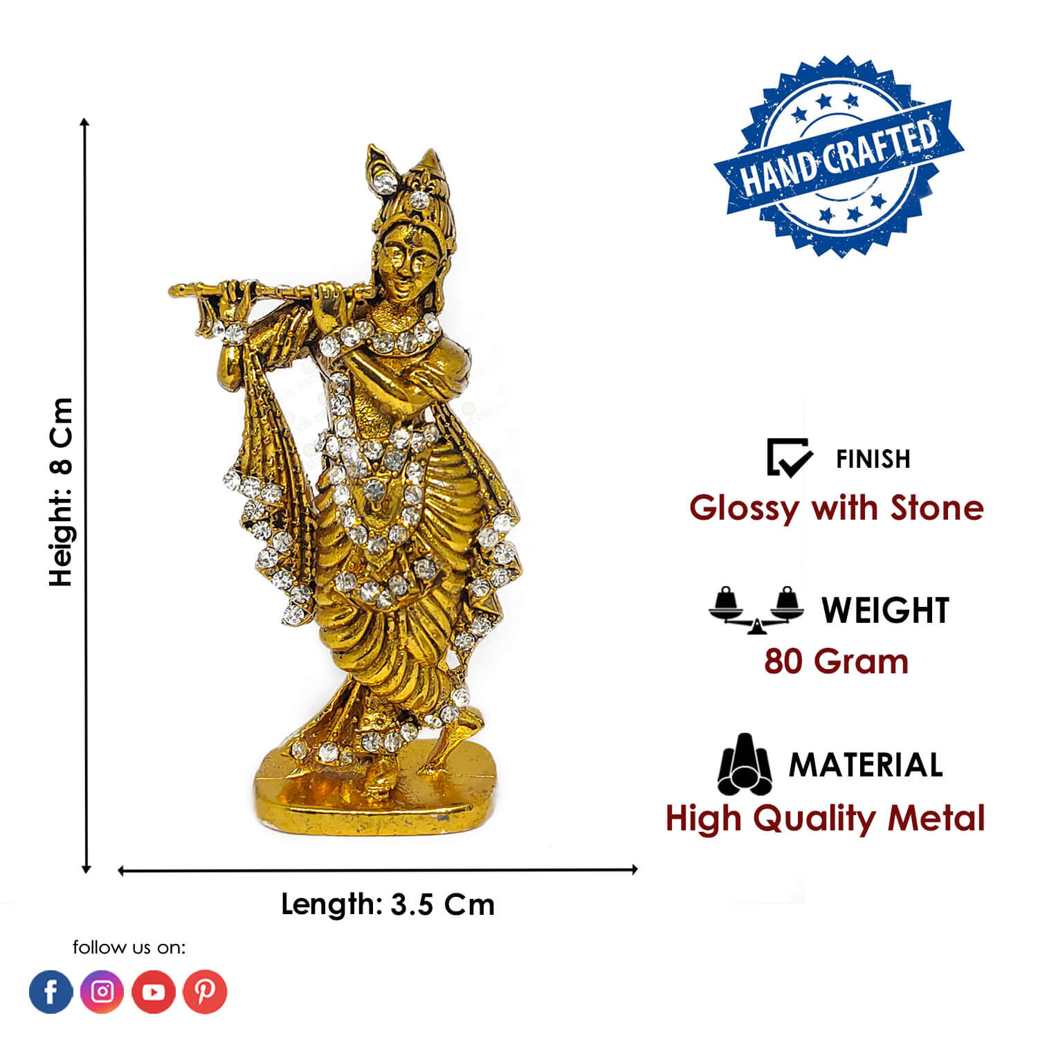 Metal Krishna Statue (Golden)