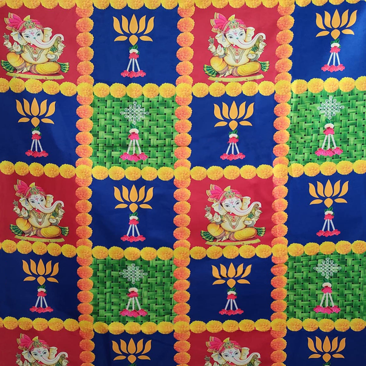 Multicolor Backdrop Clothes Print Ganesh Flower Design