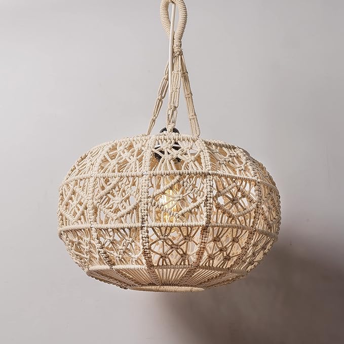 Decazone Macrame Hanging Chandelier Boho Lampshade Hand Woven Lamp for Living Room