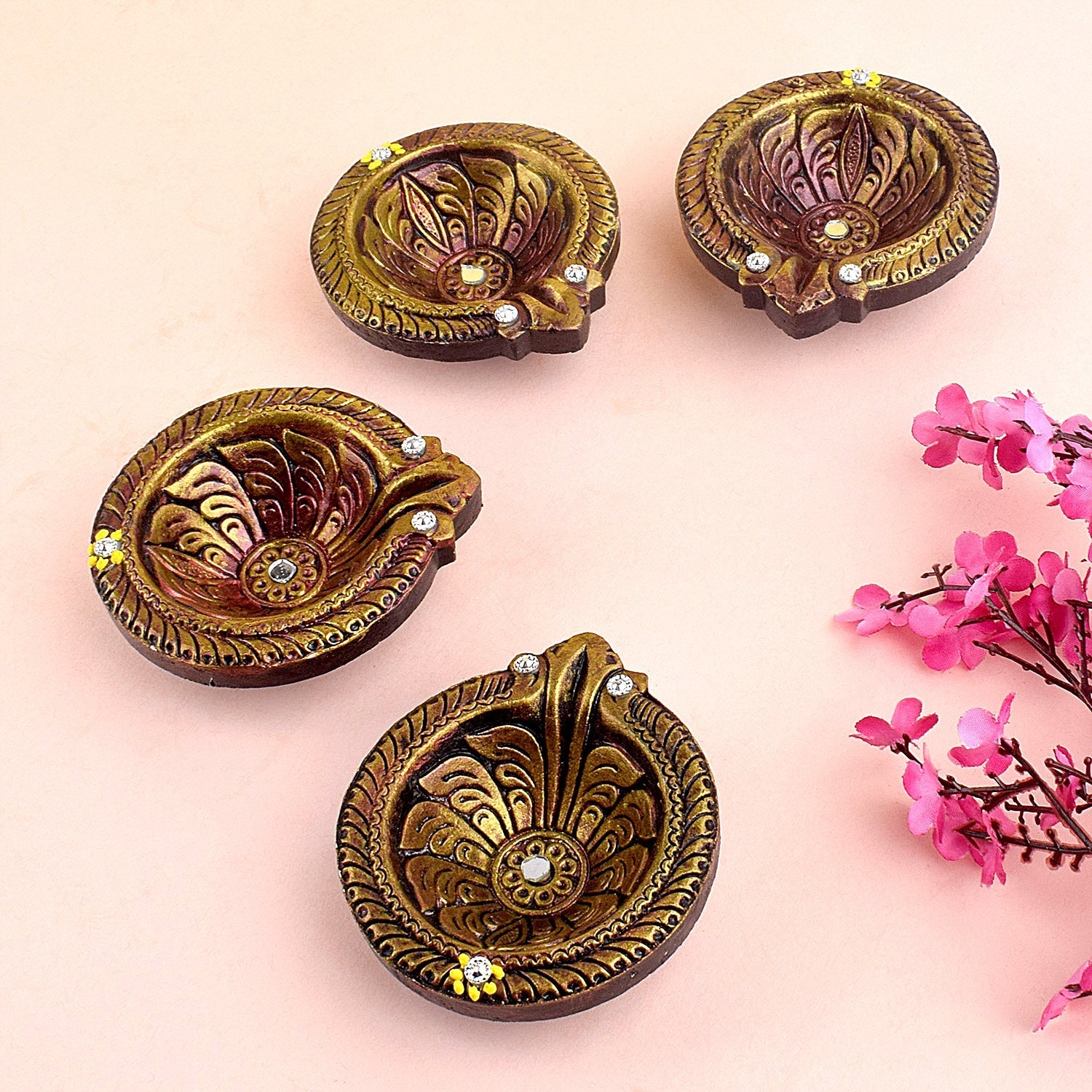 Oxidized Metallic Paint Clay Diyas Shining in Tradition