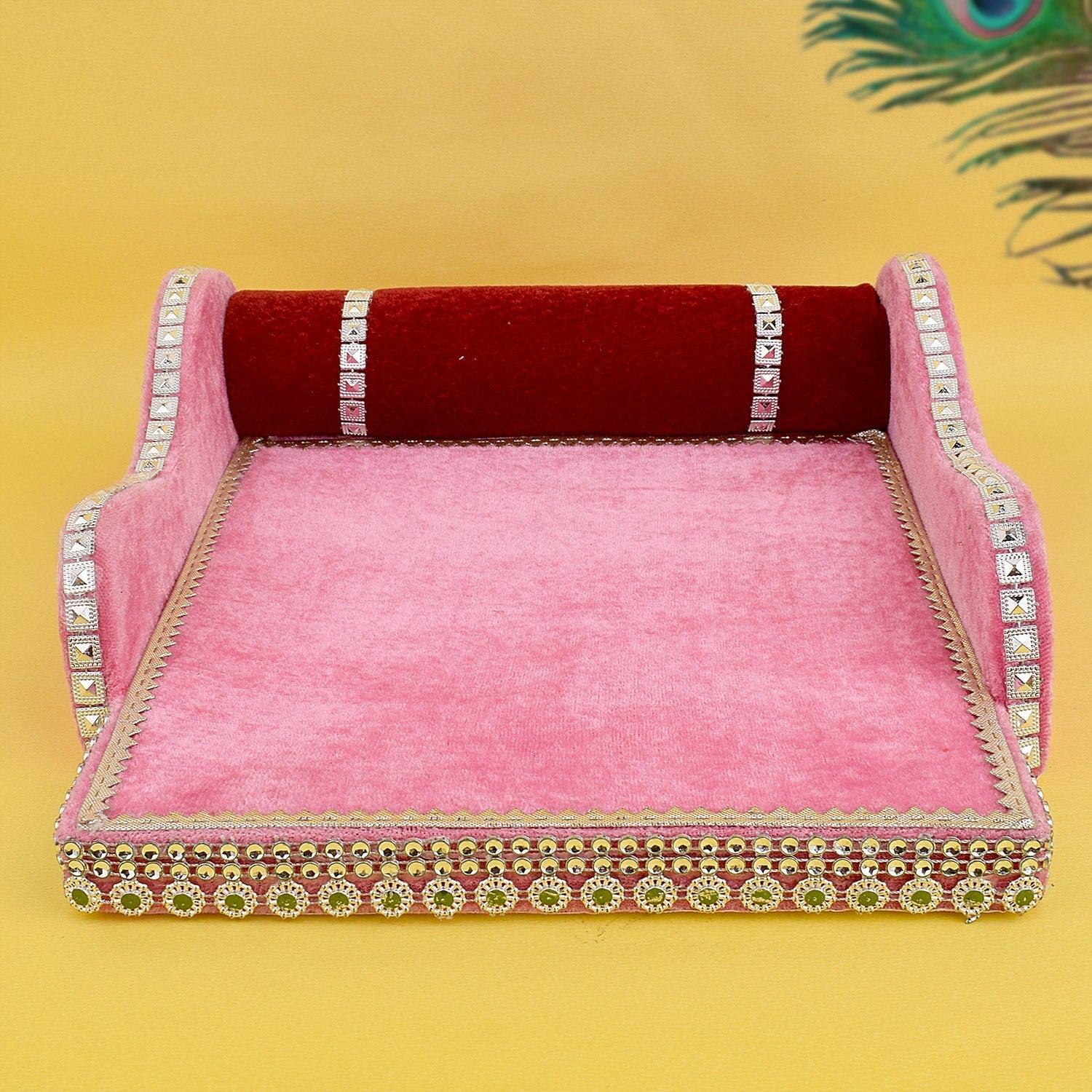 Laddu Gopal's Throne of Elegance: Velvet Bed Medium