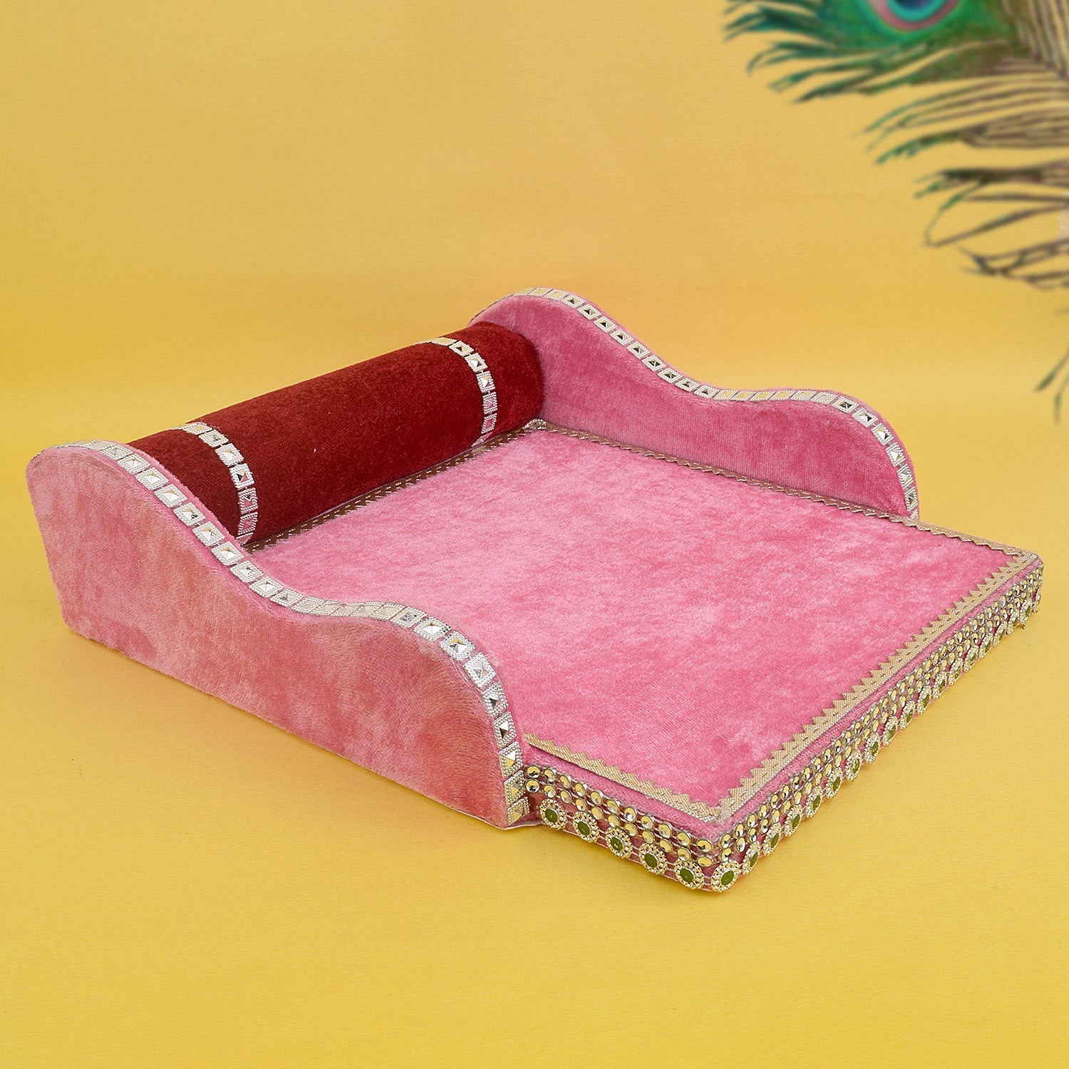 Laddu Gopal's Throne of Elegance: Velvet Bed Medium