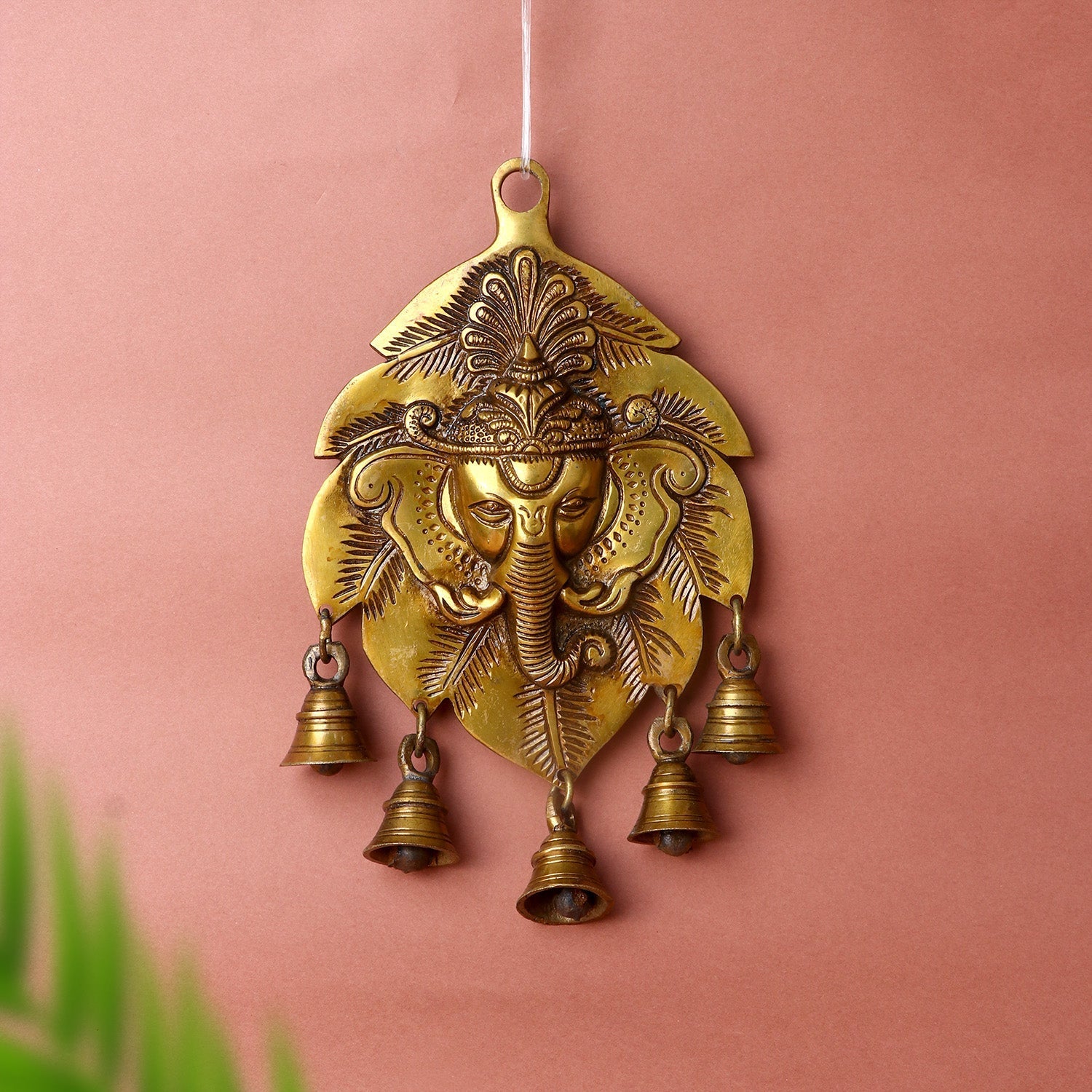 Brass Decorative Ganesh Wall Hanging (Leaf Shape)