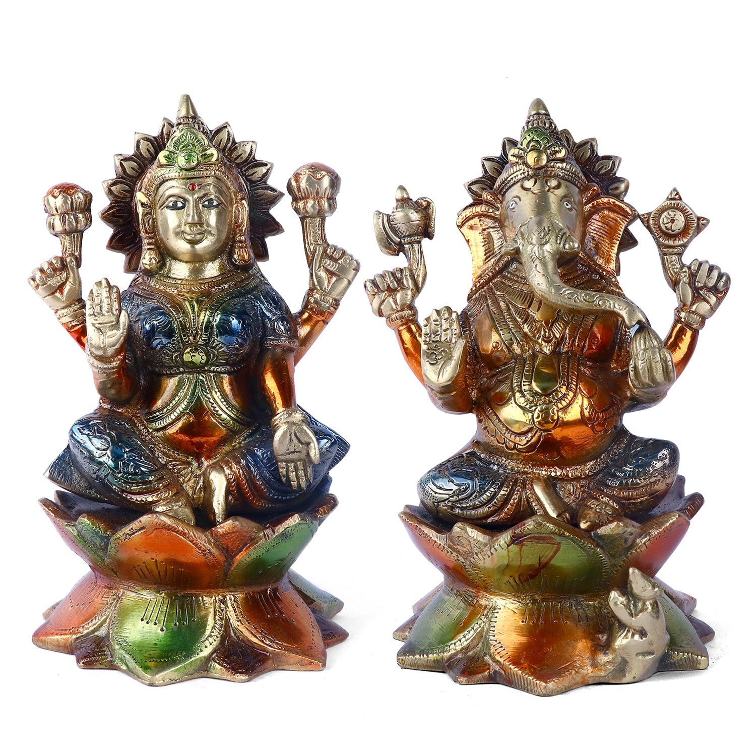 Artistry Brass Colorful Lakshmi Ganesha Idol