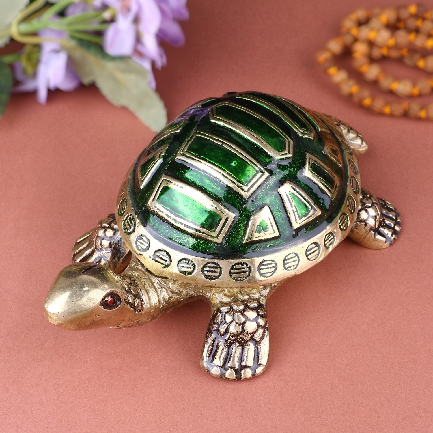 Brass Colored Turtle Large (Green)