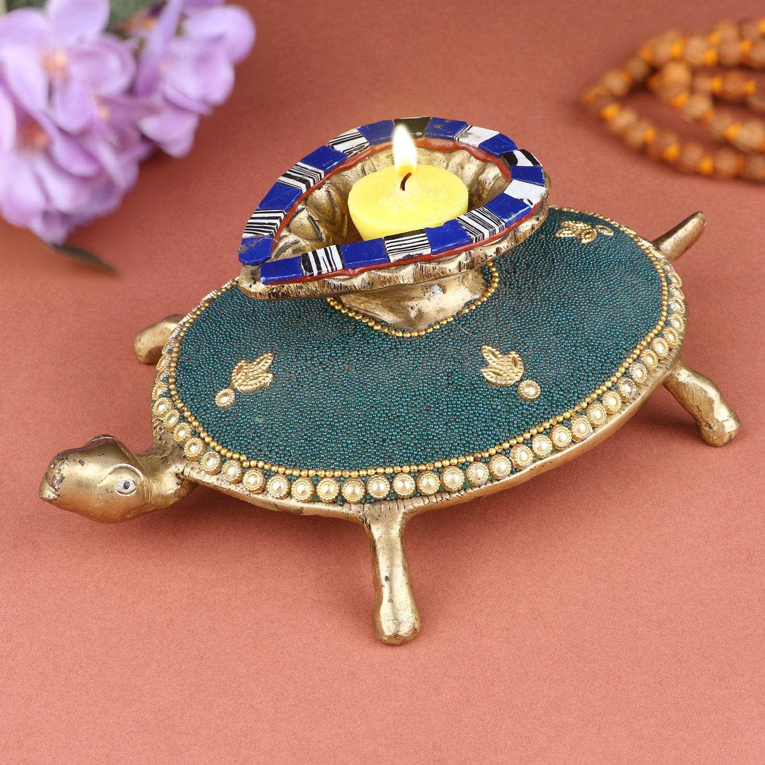 Brass Turtle with Diya for Pooja