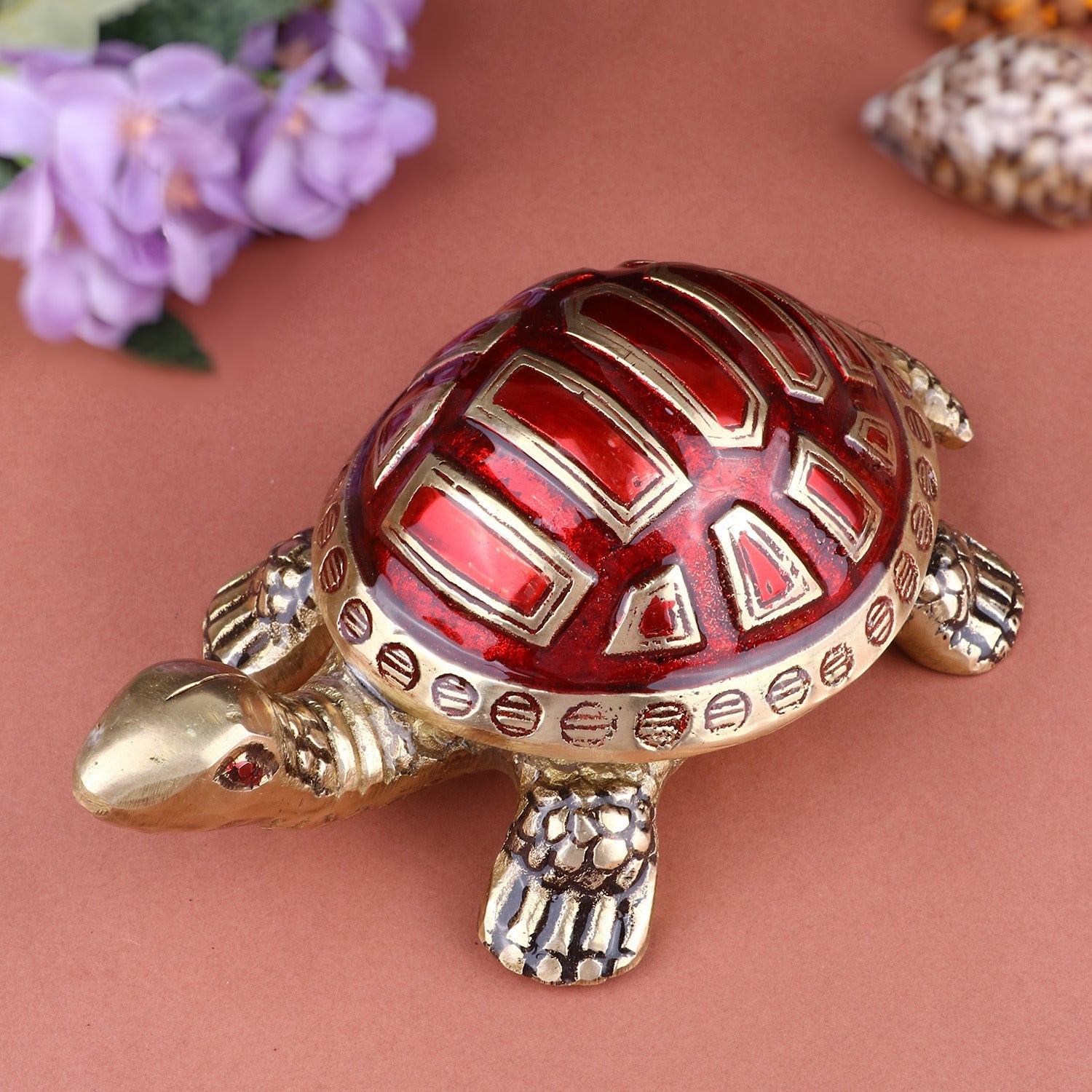 Brass Colored Turtle Large (Red)