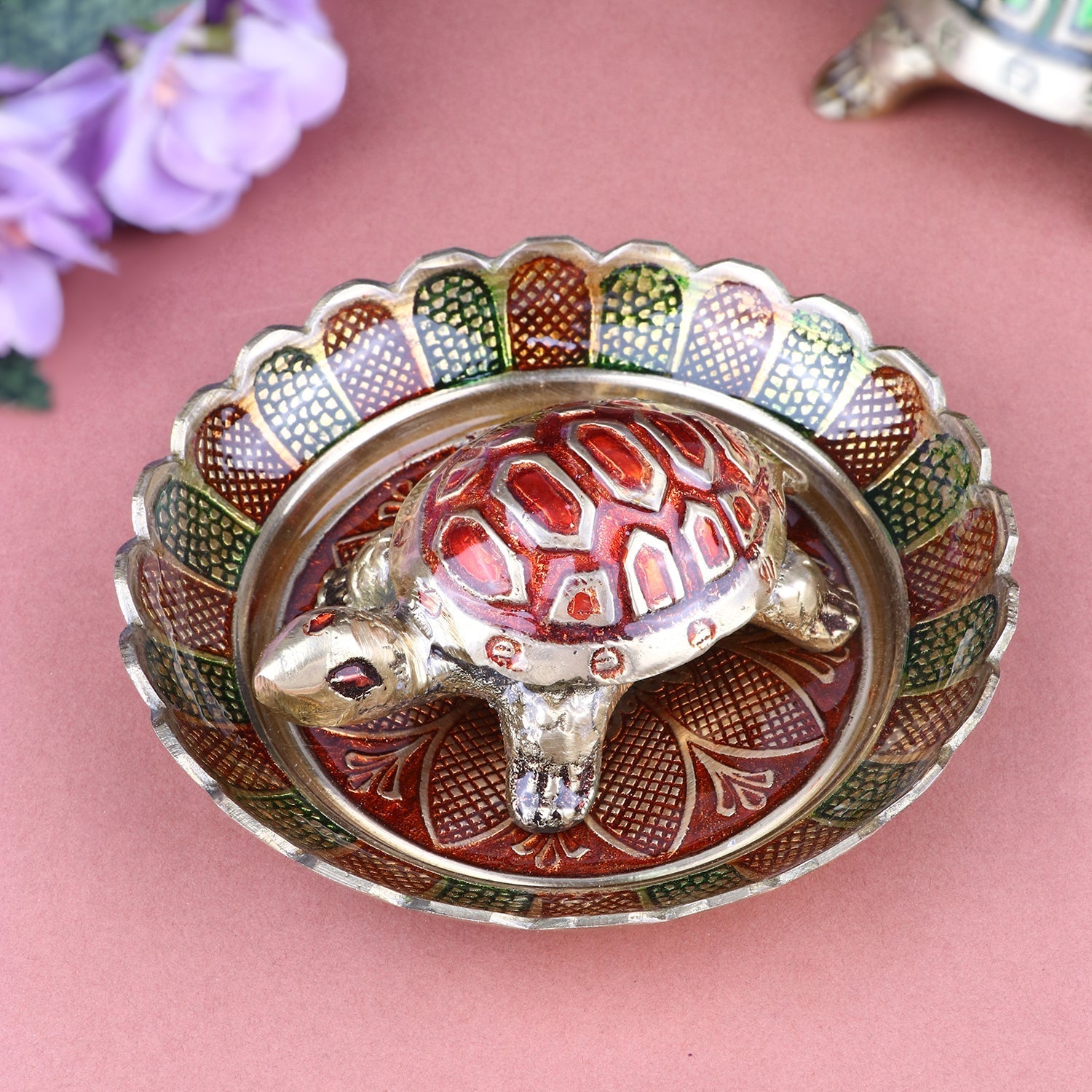 Brass Colored Turtle with Nakashi Plate/Tray