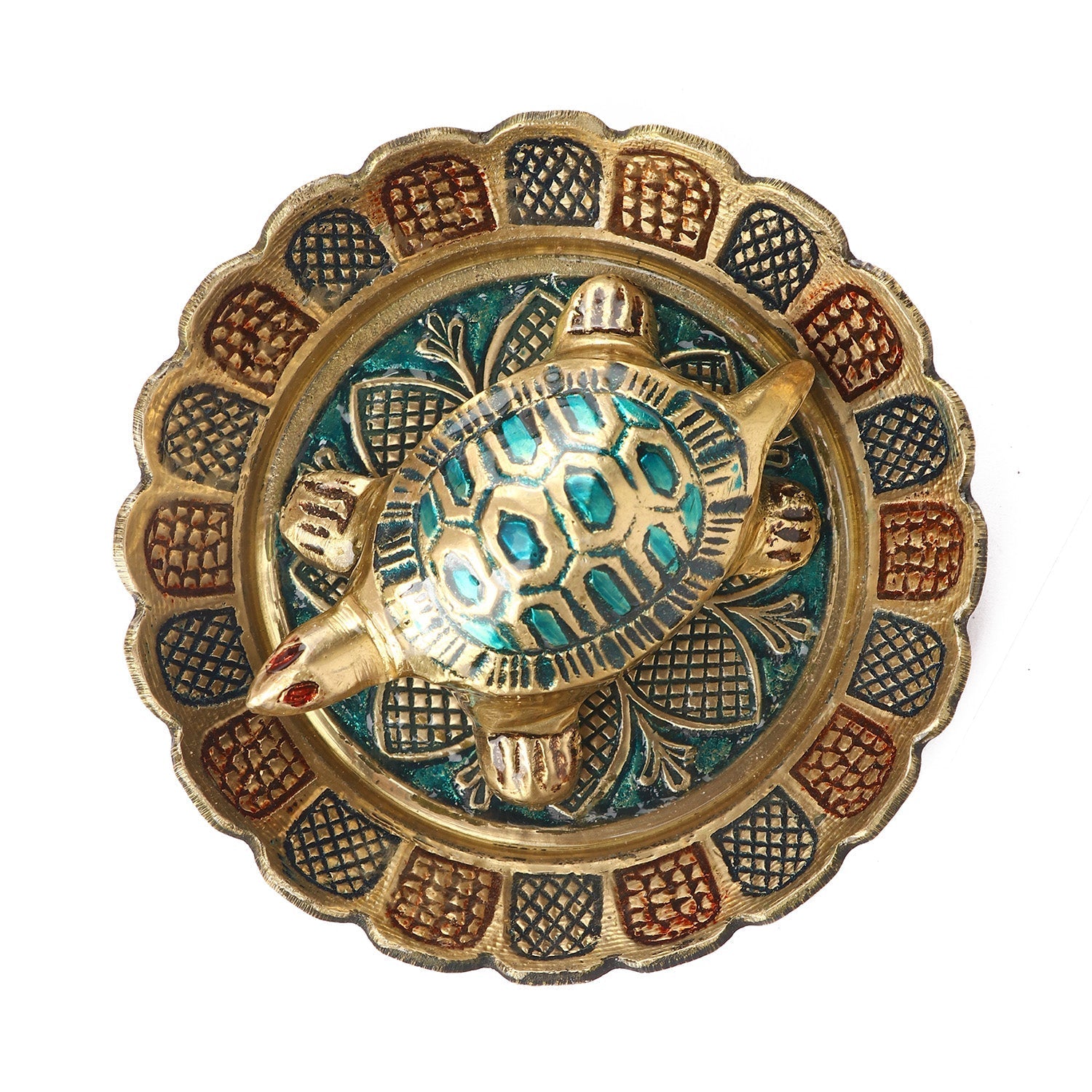 Brass Colored Turtle with Nakashi Plate/Tray (Small)
