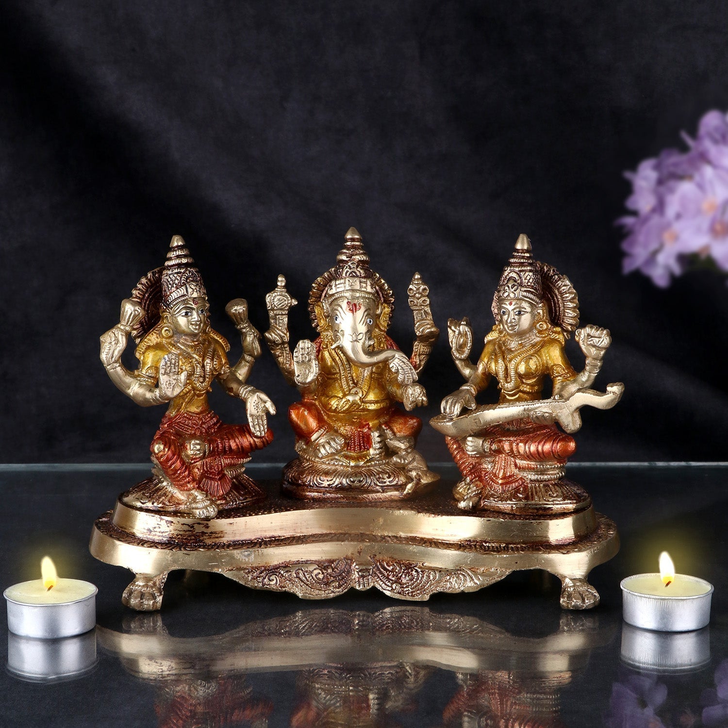 Brass Lakshmi Ganesh With Sarasvati Idol