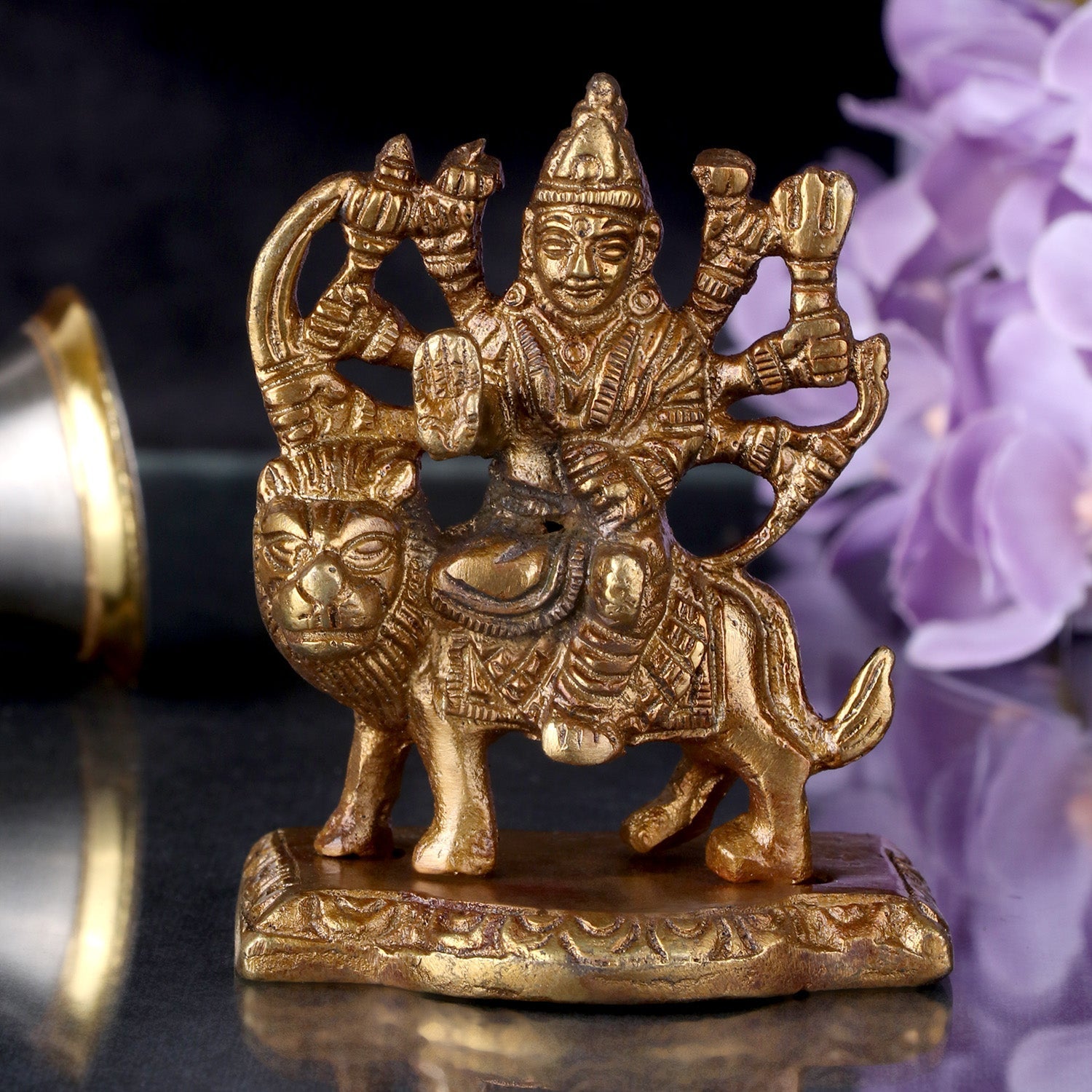 Engraved Brass Maa Sherawali Idol
