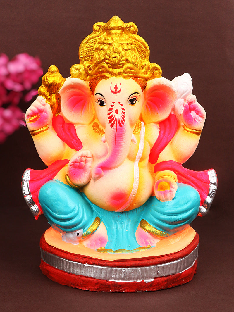 8 Inch Vikat Eco-Friendly Ganesha Idol in Padmasana Pose of Ganpati