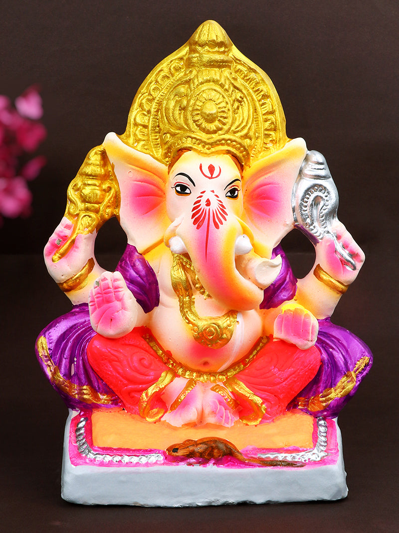8 Inch Yadhvasin Eco-Friendly Ganesha Idol in Gajanan Pose