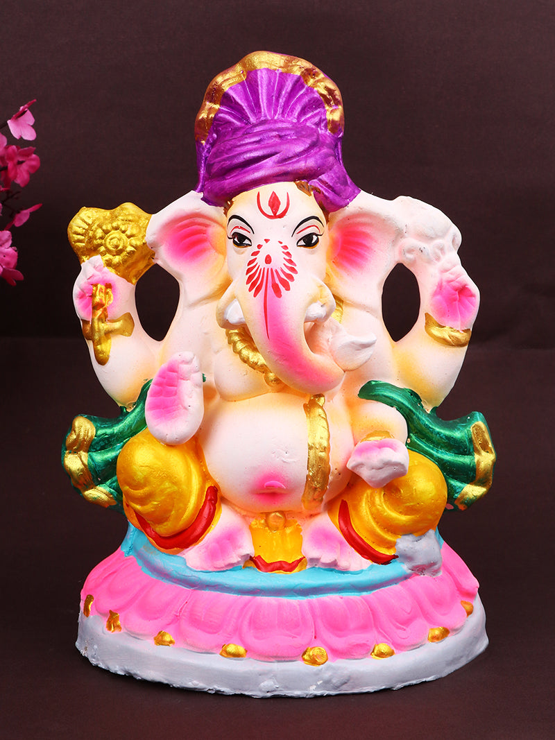 8 Inch Kshipra Eco-Friendly Ganesha Idol in Padmasana Pose of Ganpati