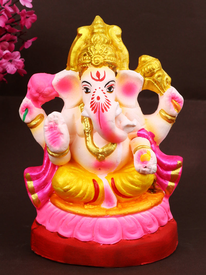 6.5 Inch Sumukha Eco-Friendly Ganesha Idol in Padmasana Pose of Ganpati
