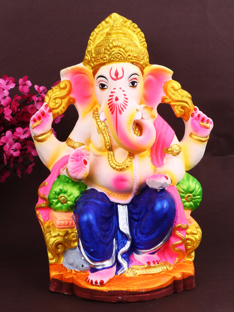 10 Inch Lal Bagh Ka Raja Eco-Friendly Ganesha Idol in Raja Pose of Ganpati
