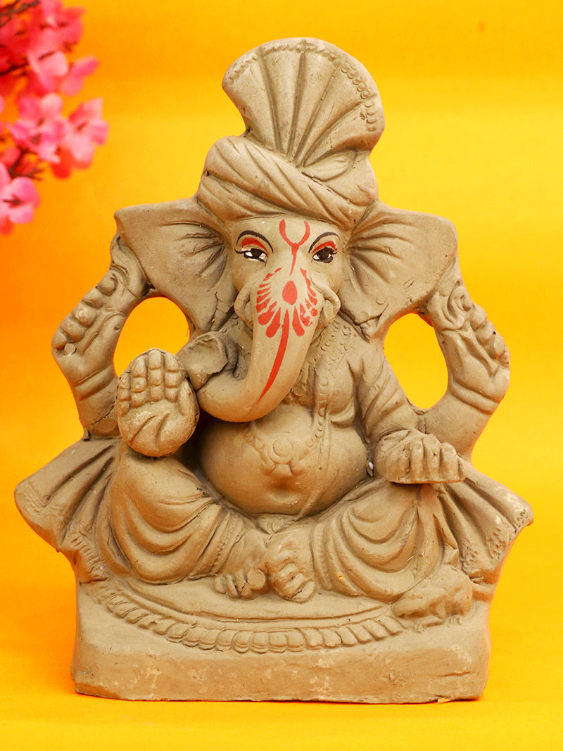 6.5 Inch Pagdi Eco-Friendly Ganesha Idol in Mooshika Vahana Pose of Ganpati