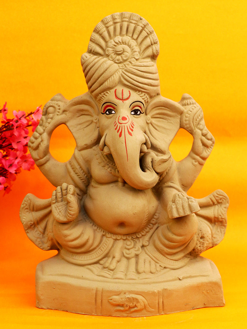 11 Inch Siddhidhata Eco-Friendly Ganesha idol in Mooshika Vahana Pose of Ganpati