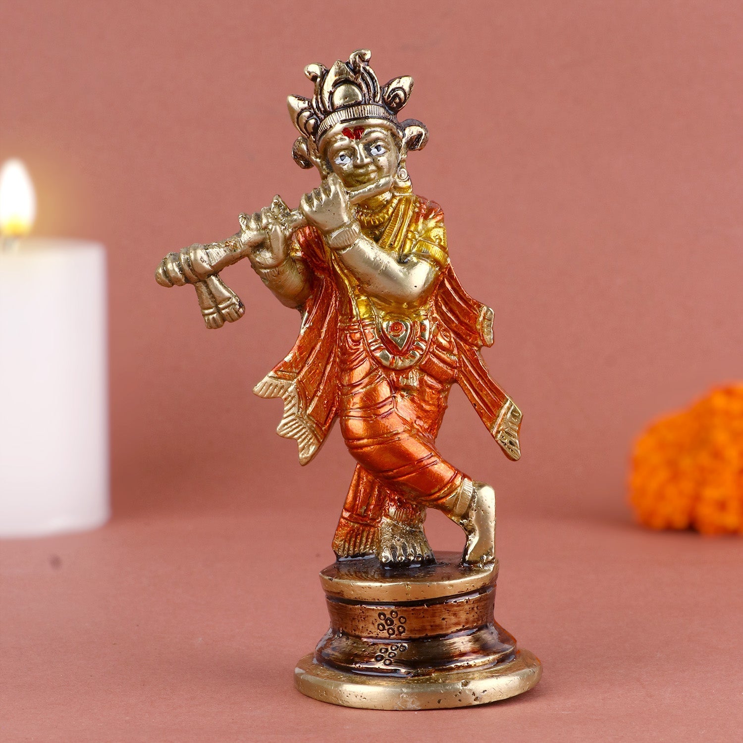 Aesthetic Krishna Colorful Brass Idol