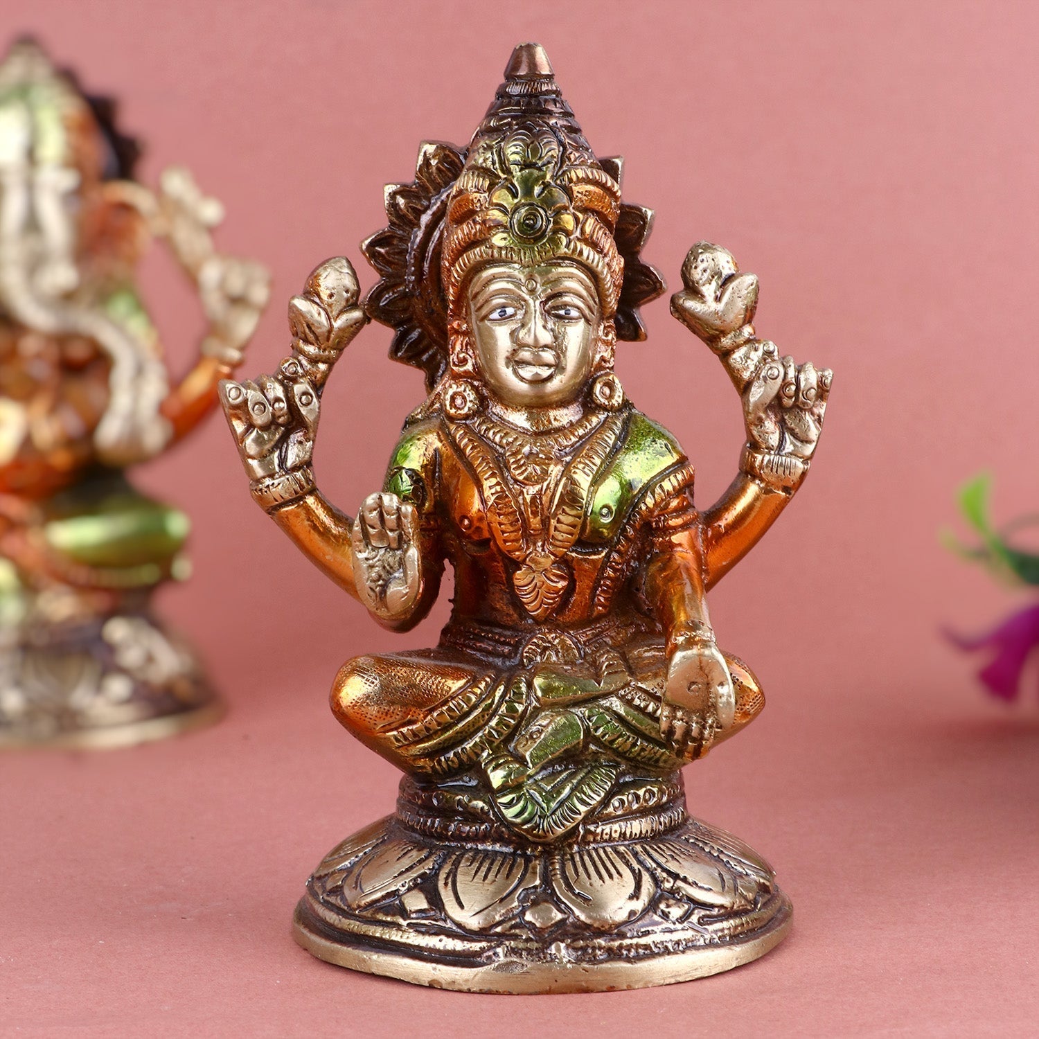 Minimalist Brass Lakshmi Ganesha Idol