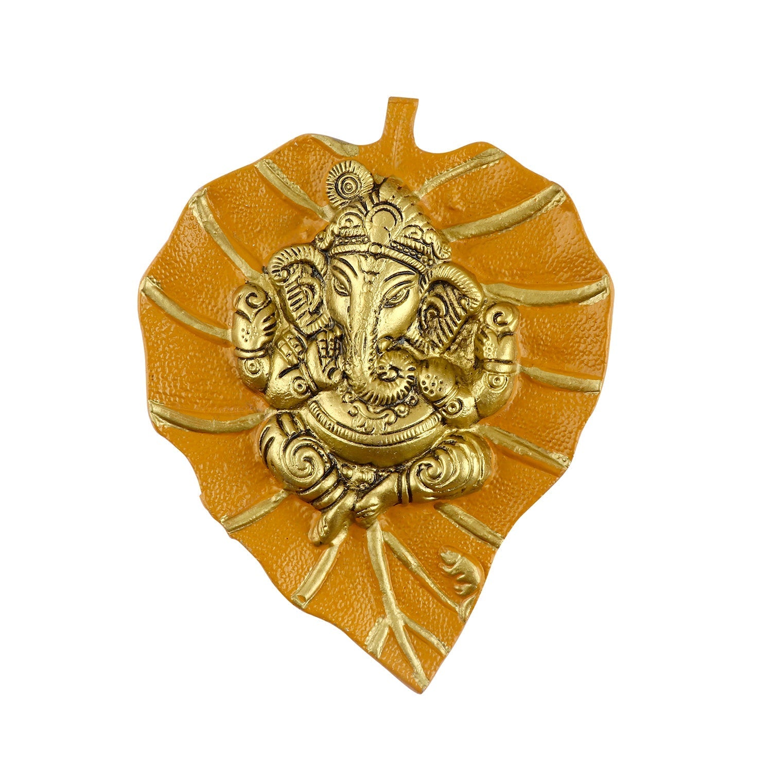 1 Pc Lord Ganesh on Leaf Patta Wall Hanging Yellow