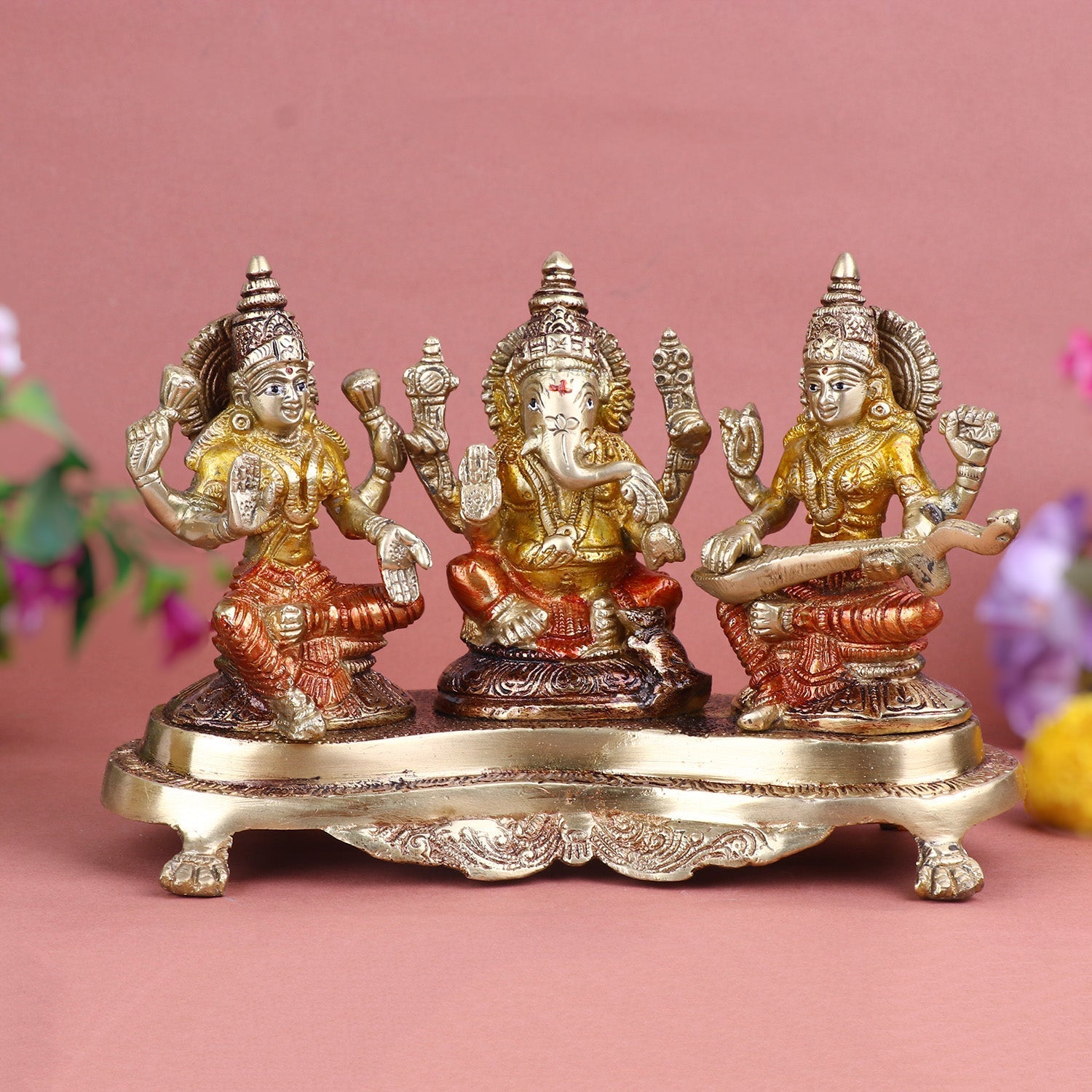 Brass Lakshmi Ganesh With Sarasvati Idol