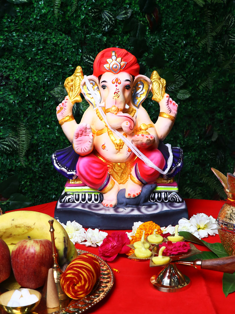 12.5 Vishwaraja inch Eco-Friendly Ganpati Ganesha Murti Mooshika Vahana Pose