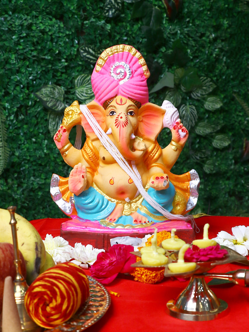10 Inch Kripalu Eco-Friendly Ganesha Idol in Shethjii Position of Ganpati