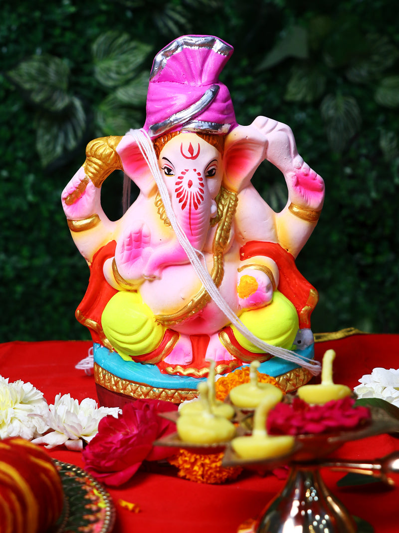 8.5 Inch Nandana Eco-Friendly Ganesha Idol in Padmasana Pose of Ganpati
