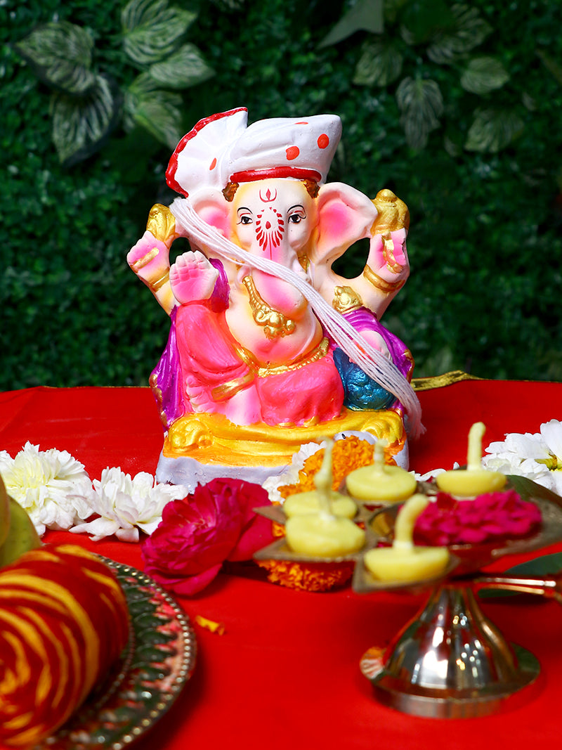 6.5 Inch Alampata Eco-Friendly Ganesha Idol in Raja Pose of Ganpati
