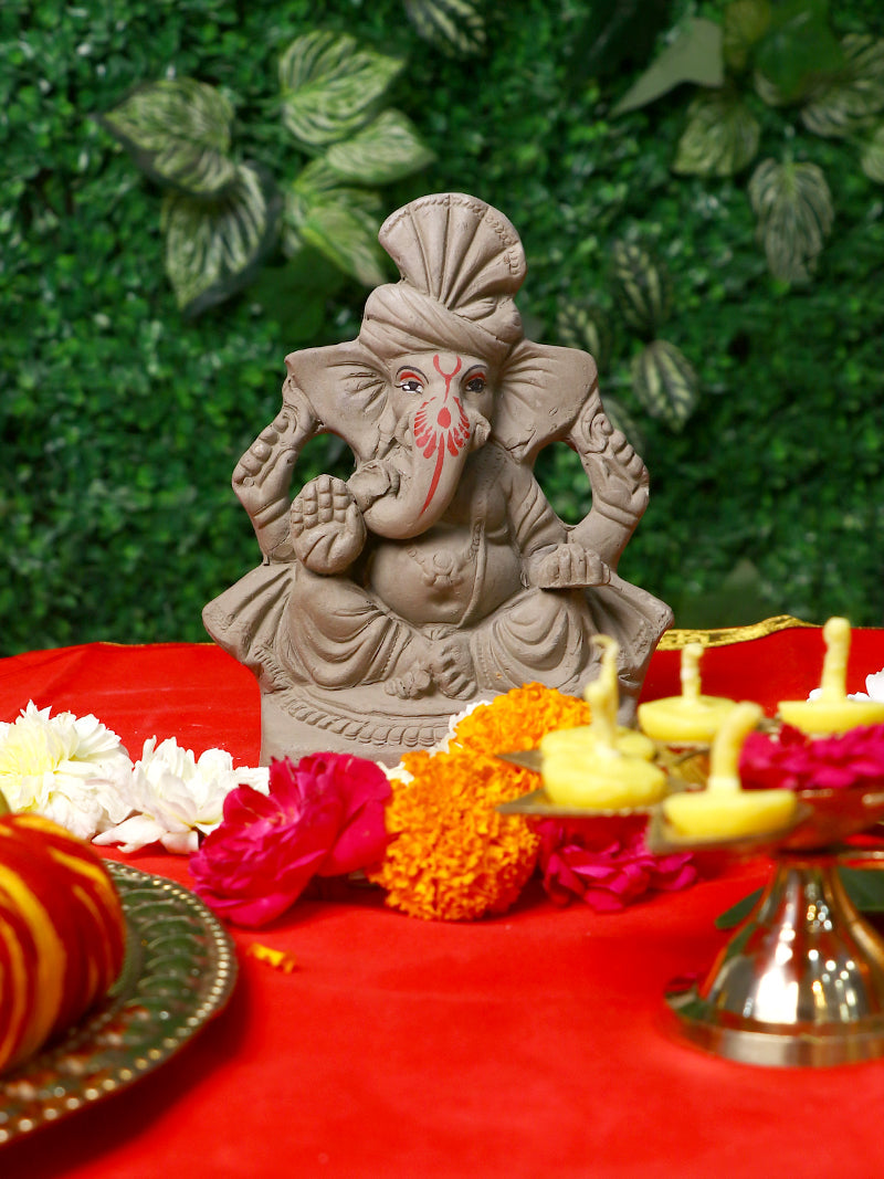 6.5 Inch Pagdi Eco-Friendly Ganesha Idol in Mooshika Vahana Pose of Ganpati