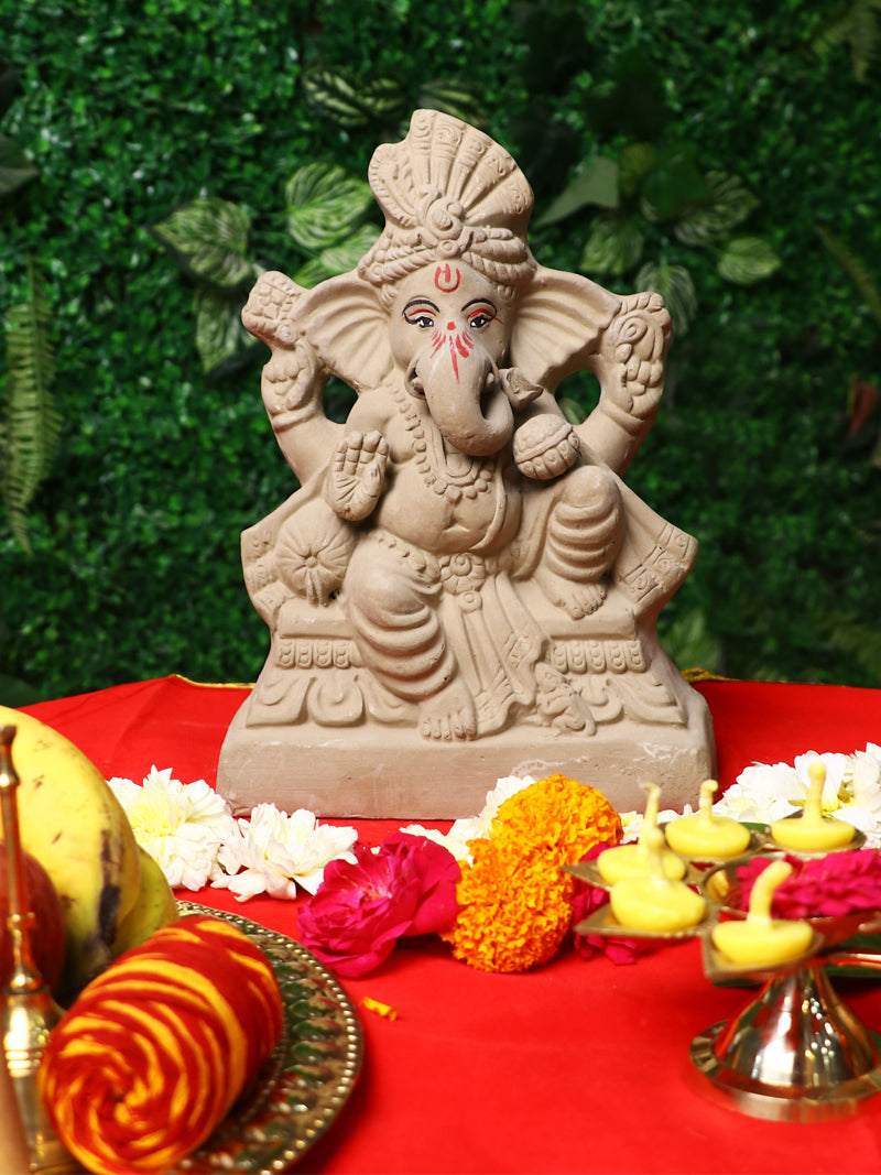 10 Inch Pramoda Eco-Friendly Ganesha Idol in Raja Position of Ganpati