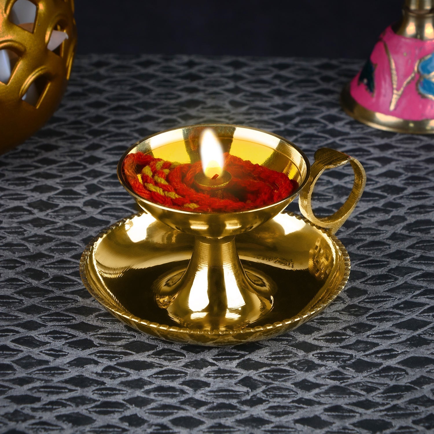 Pure Brass Arti Akhand Diya With Ring Holder