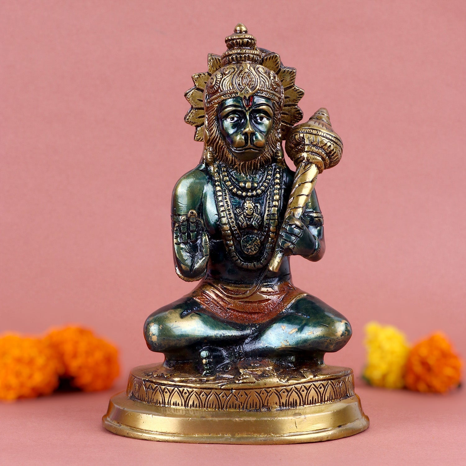 Brass Sitting Posture Hanuman Statue