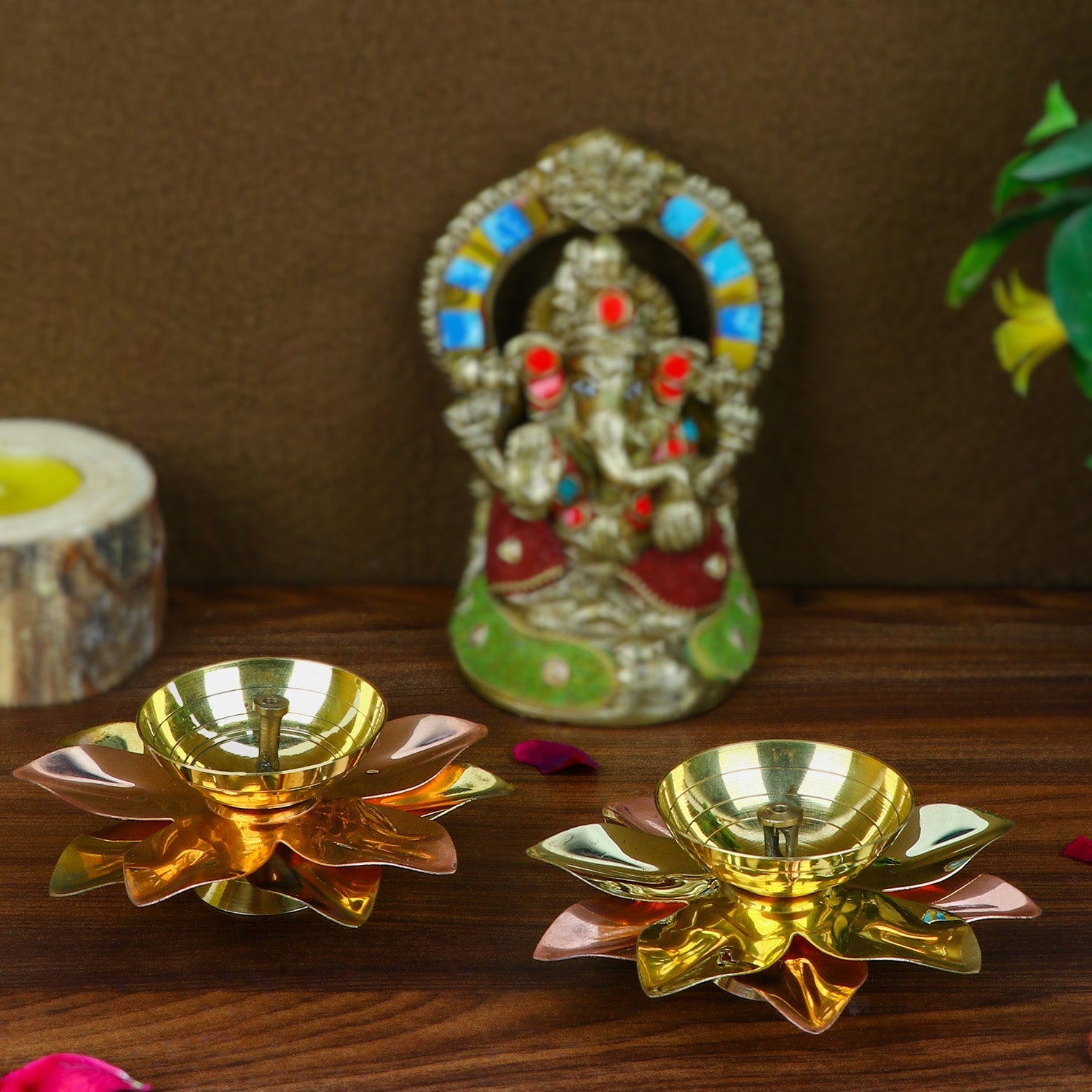 Alluring Brass Copper Lotus Kamal Diya (Medium)