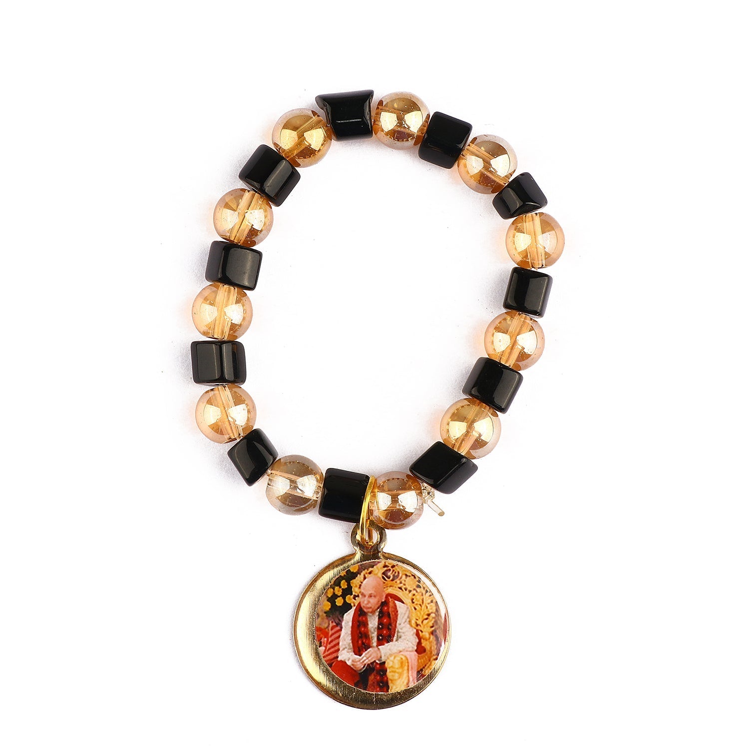 Stunning Black Beads Bracelet with Jai Guruji Swaroop