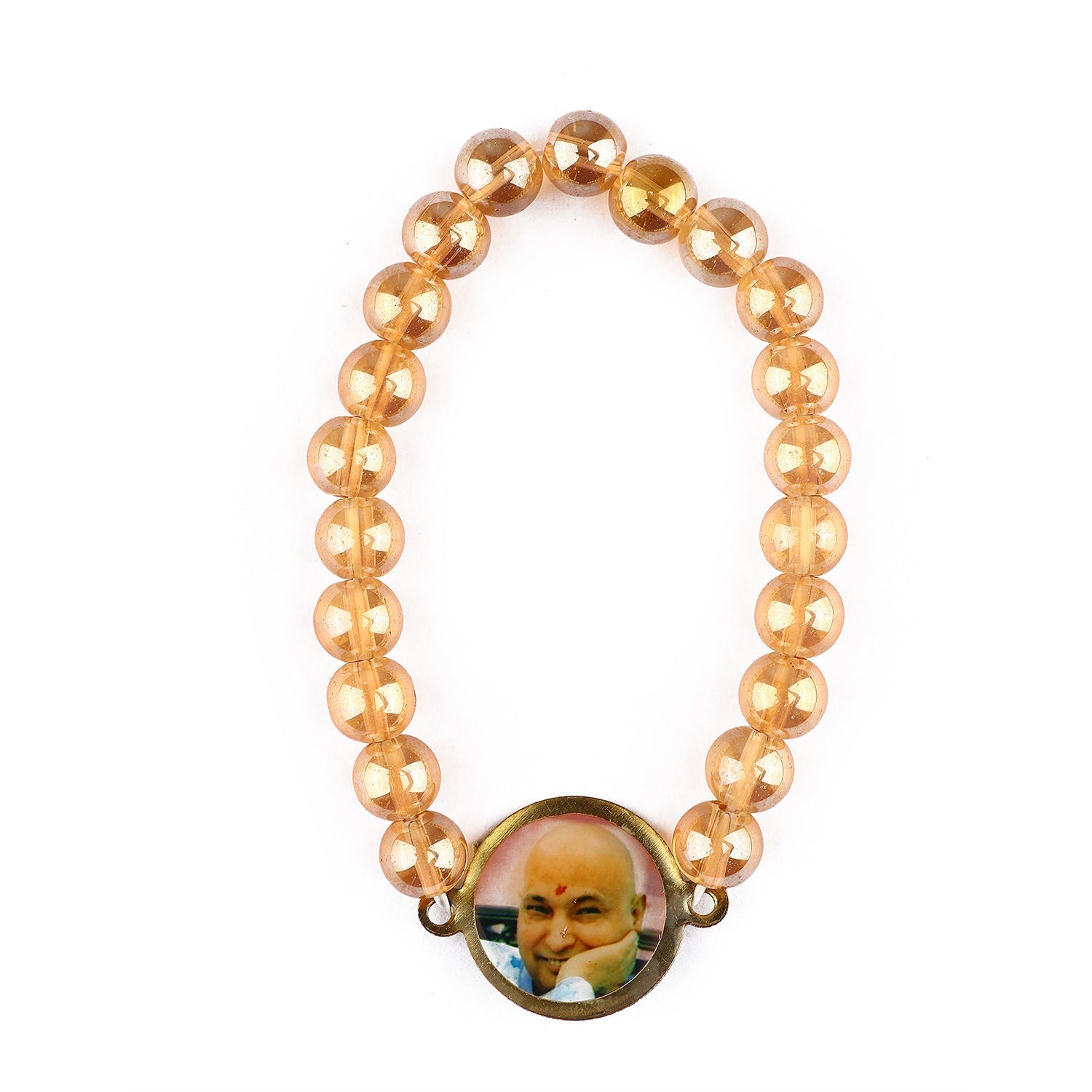Glossy Golden Beads Bracelet with Jai Guruji Swaroop