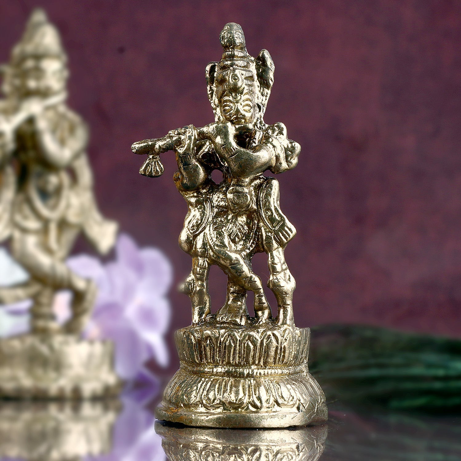 Stunning Brass Krishna With Flute Idol