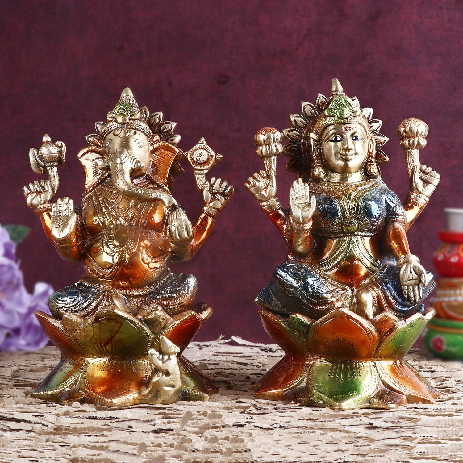 Artistry Brass Colorful Lakshmi Ganesha Idol