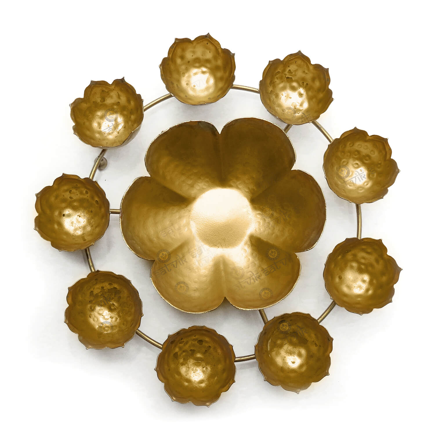 Seher Decorative Metal Lotus Shape Urli with Candle Holder