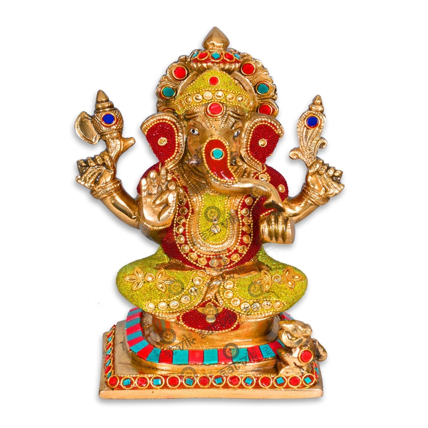 Brass with Stone Finish Ganesha Idol
