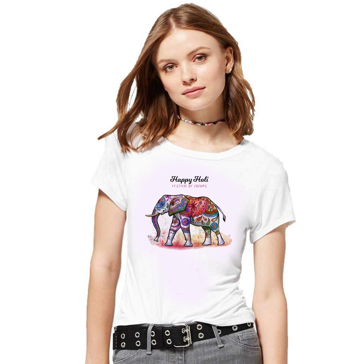 Holi Elephant Attractive Print Dry-fit T-Shirt