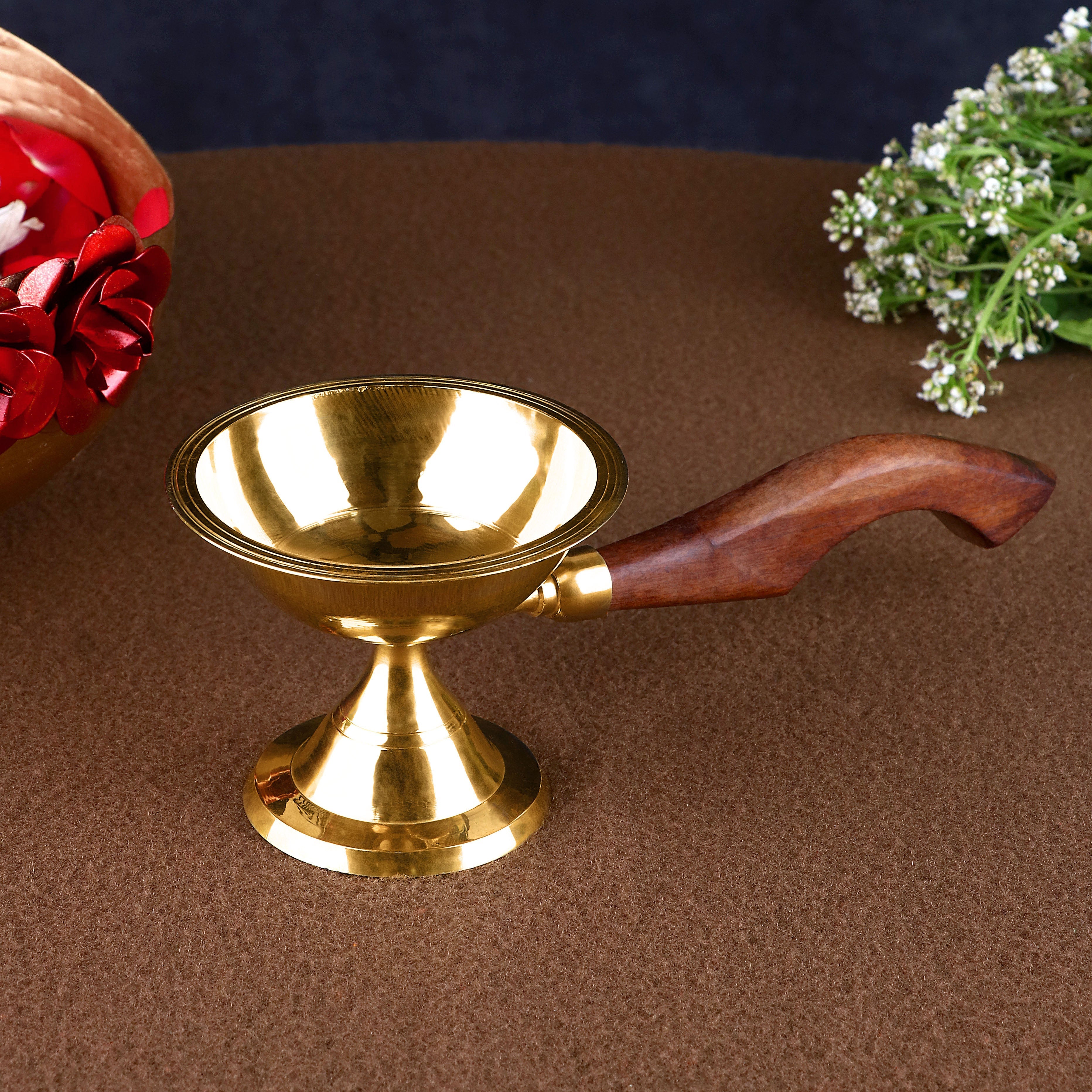 Fascinating Aarti Diya with Curved Wooden Handle