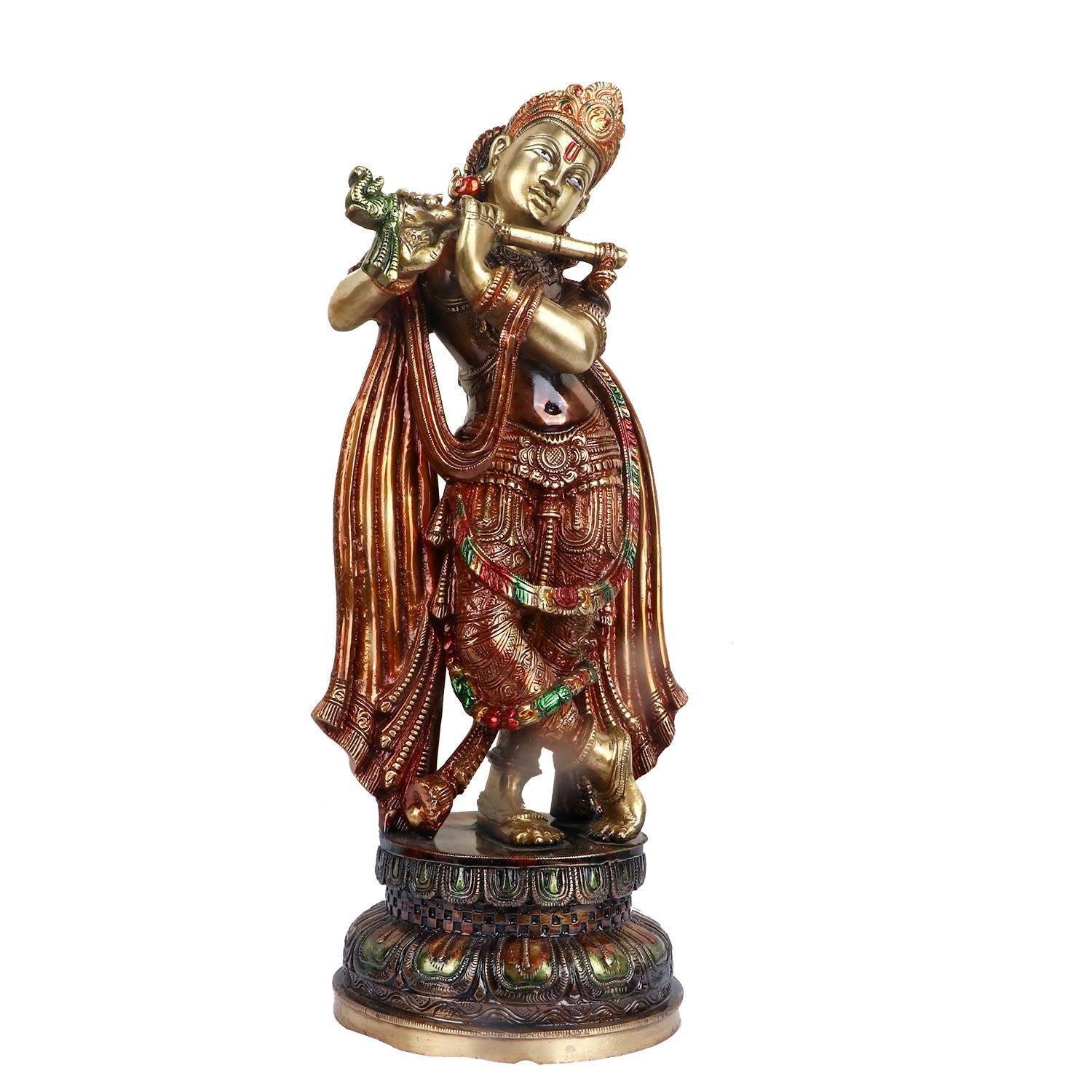 Delicate Krishna Colorful Brass Idol